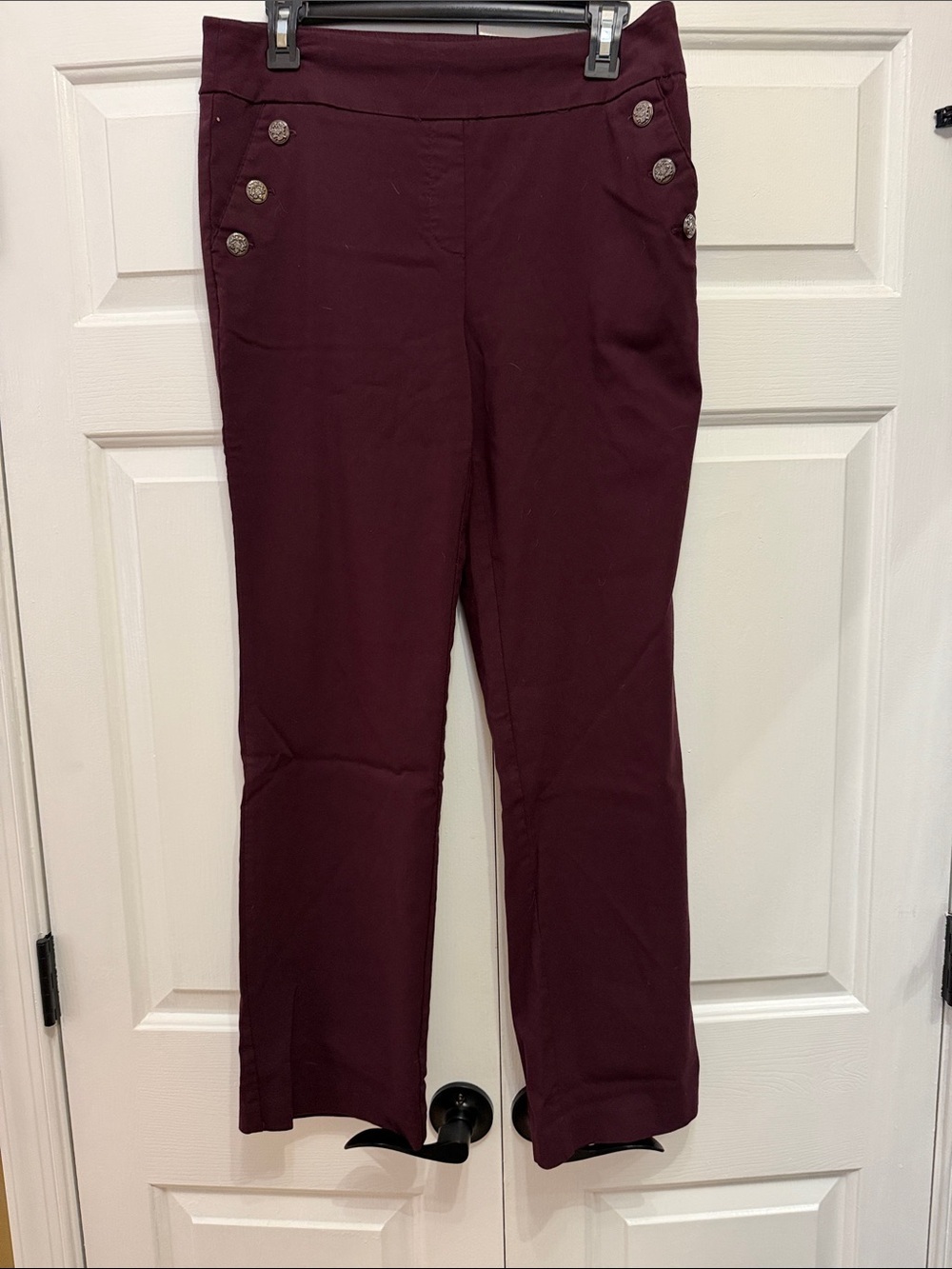 Roz & Ali Burgundy Ponte Pants with Decorative Buttons